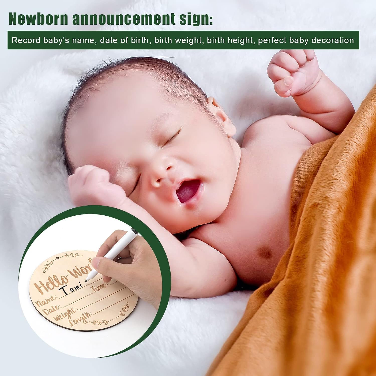 Baby Announcement Sign with Ink Pad, Hello World Newborn Sign