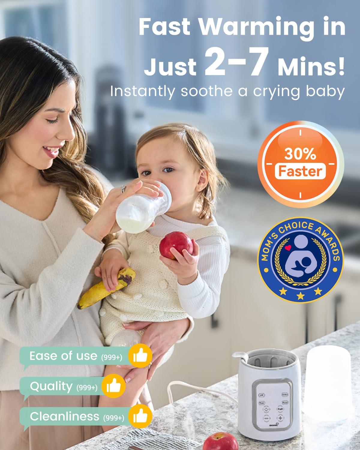 Grownsy 8-in-1 OG Fast Bottle Warmer with Timer, Gray