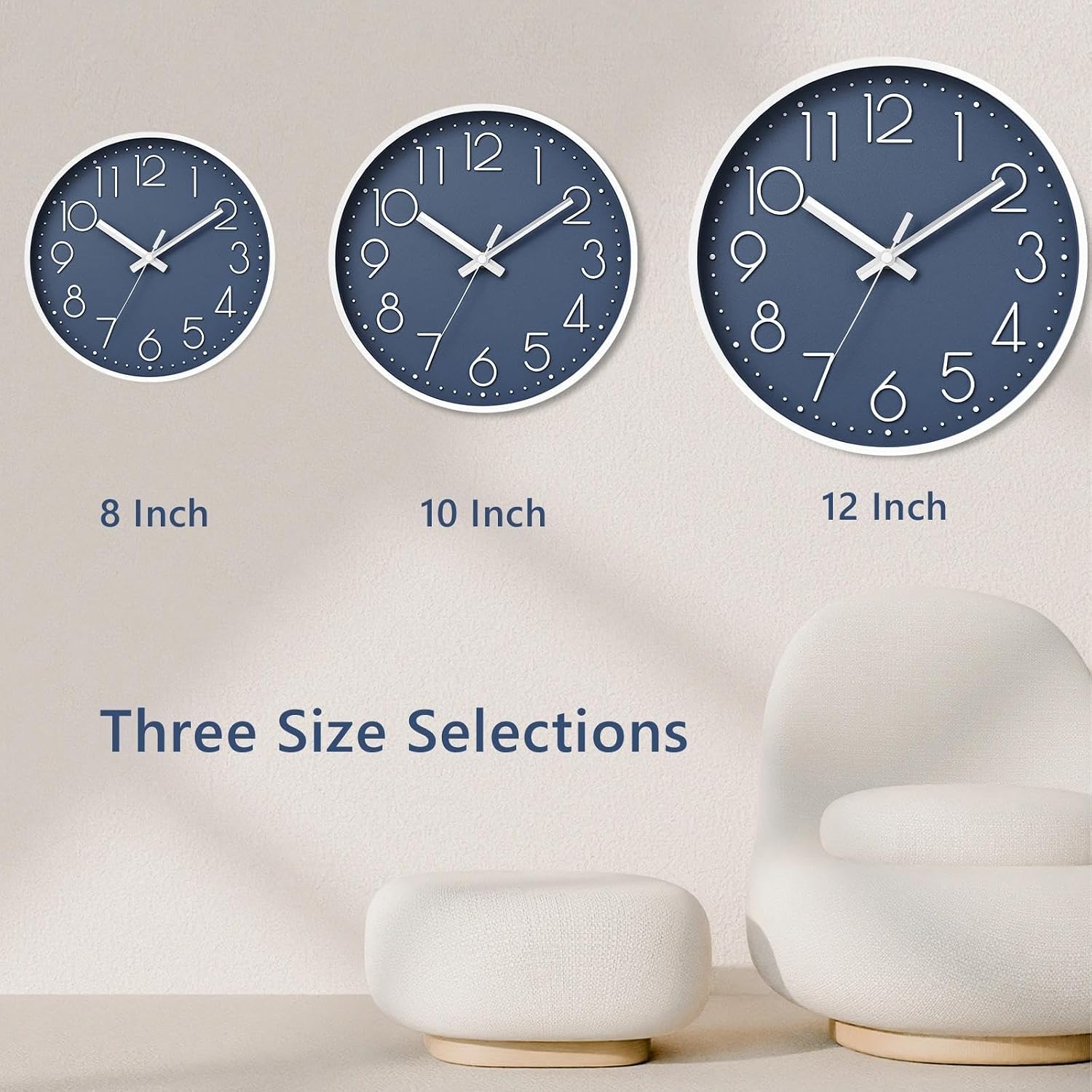 DAXSMY Wall Clock 8 Inch Azure Blue Decorative, Battery Operated Silent