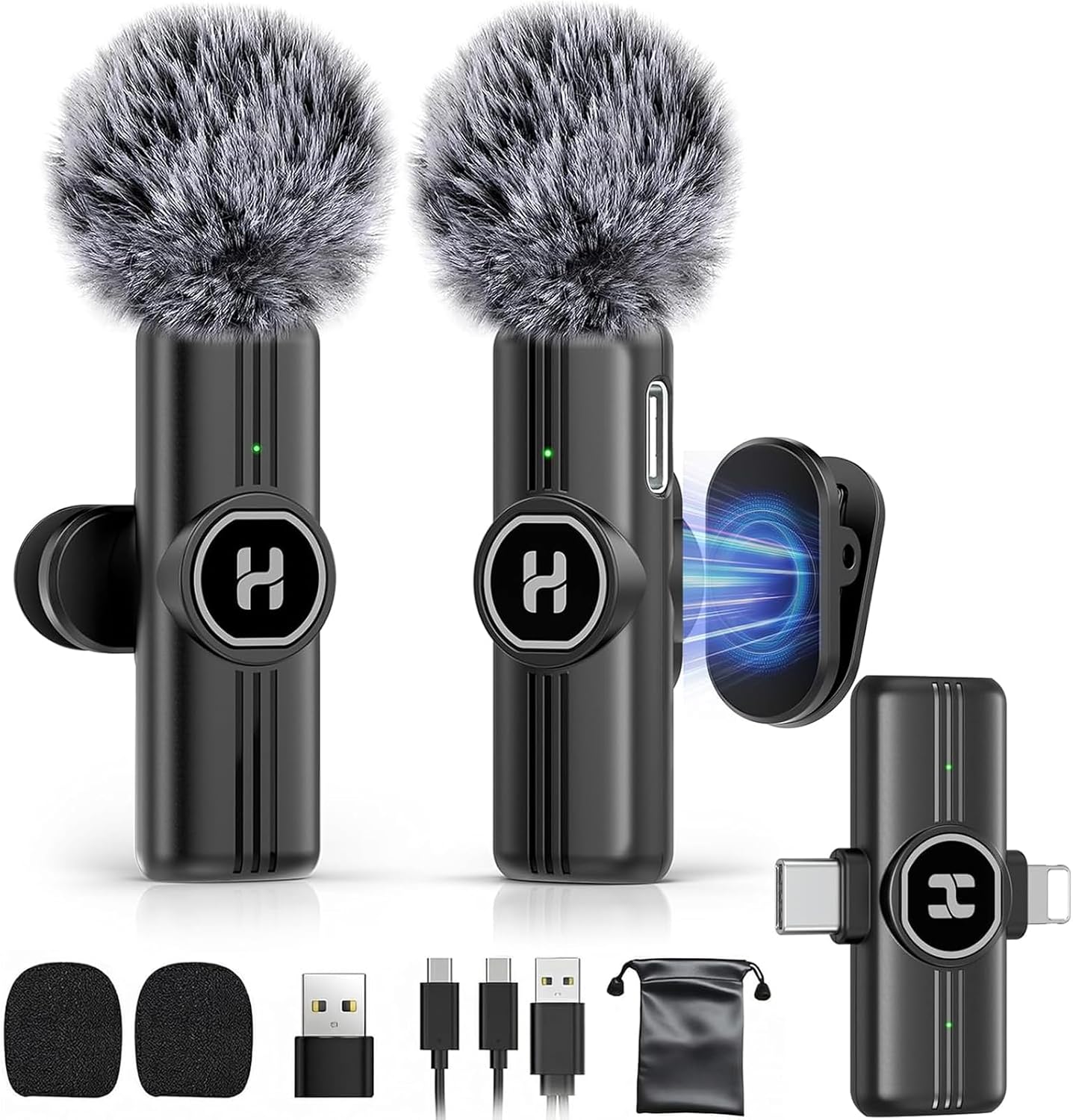 Wireless Lavalier Microphone, Mini Clip-On Mic with Noise Reduction