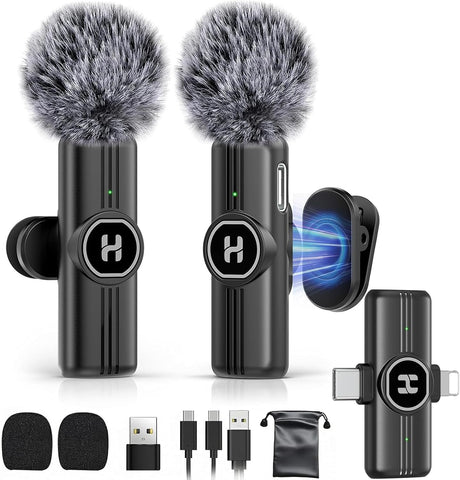 Wireless Lavalier Microphone, Mini Clip-On Mic with Noise Reduction