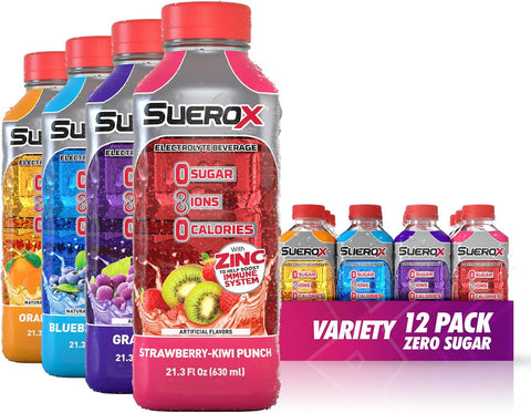 SueroX Sugar Free Electrolyte Drink, Variety Pack, 21.3 Fl Oz, 12 Count