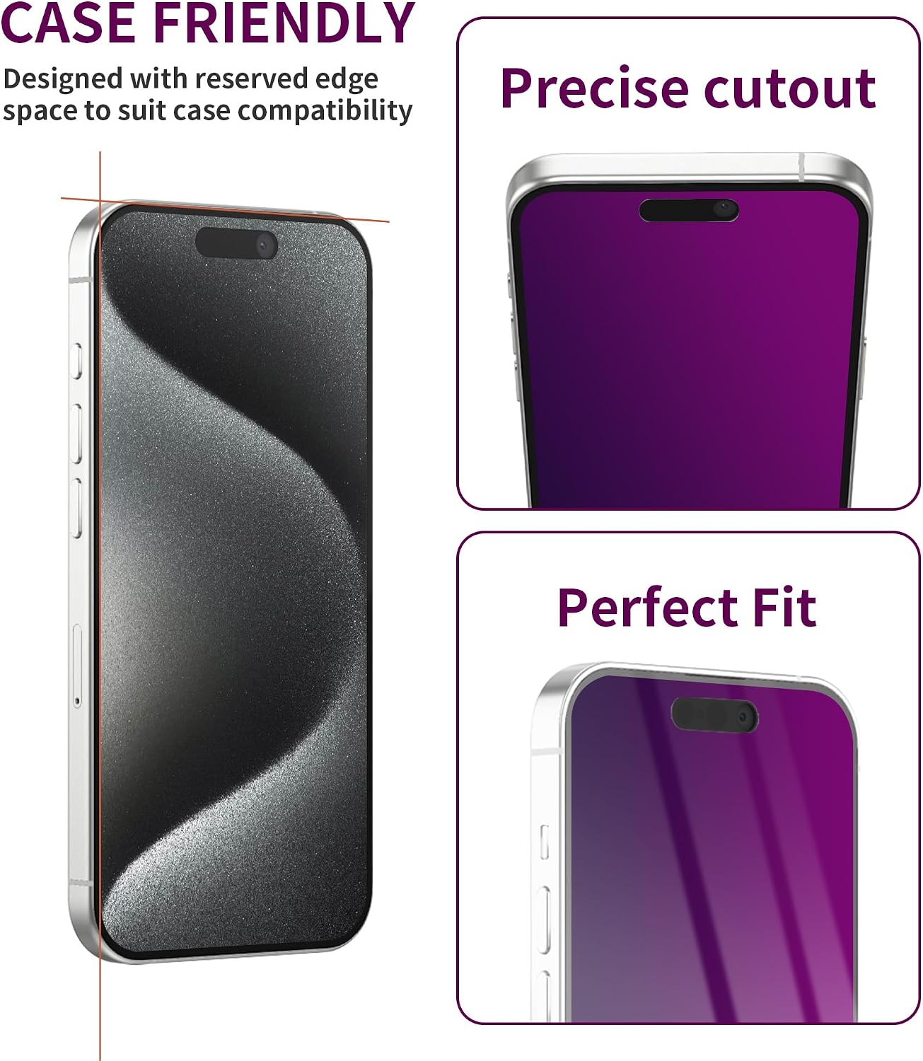 2 Pack Privacy Screen Protector for iPhone 15 Pro Max Tempered Glass 6.7'' Anti-Spy Eye Protection Anti-Scratch Full Coverage