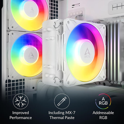 ARCTIC Freezer 36-S A-RGB - CPU cooler with ARGB lighting for Intel & AMD, single tower, pressure-optimized 120 mm P12 Pro fan, 600–3000 rpm, fluid dynamic bearing, incl. MX-7 - White