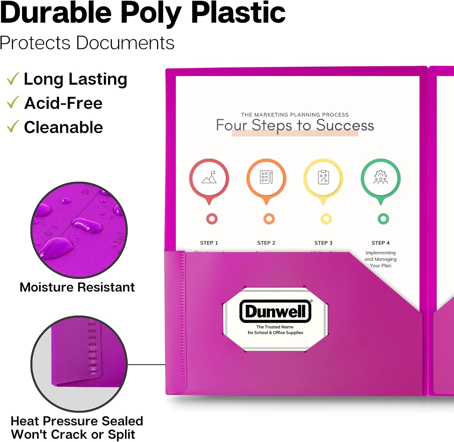 Dunwell Plastic 2-Pocket Folders, 8.5x11, Assorted, 6 Pack, Poly
