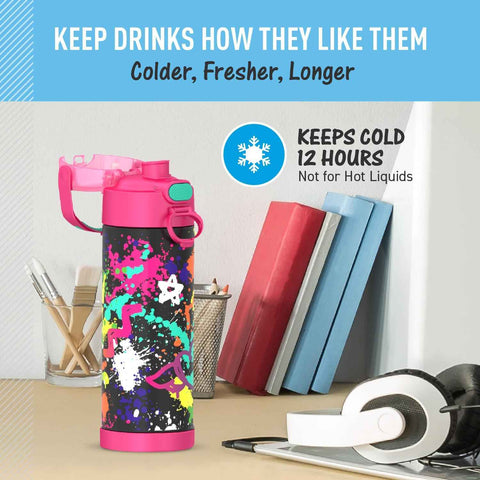 THERMOS FUNTAINER Water Bottle with Spout, 16oz, Graffiti Girl