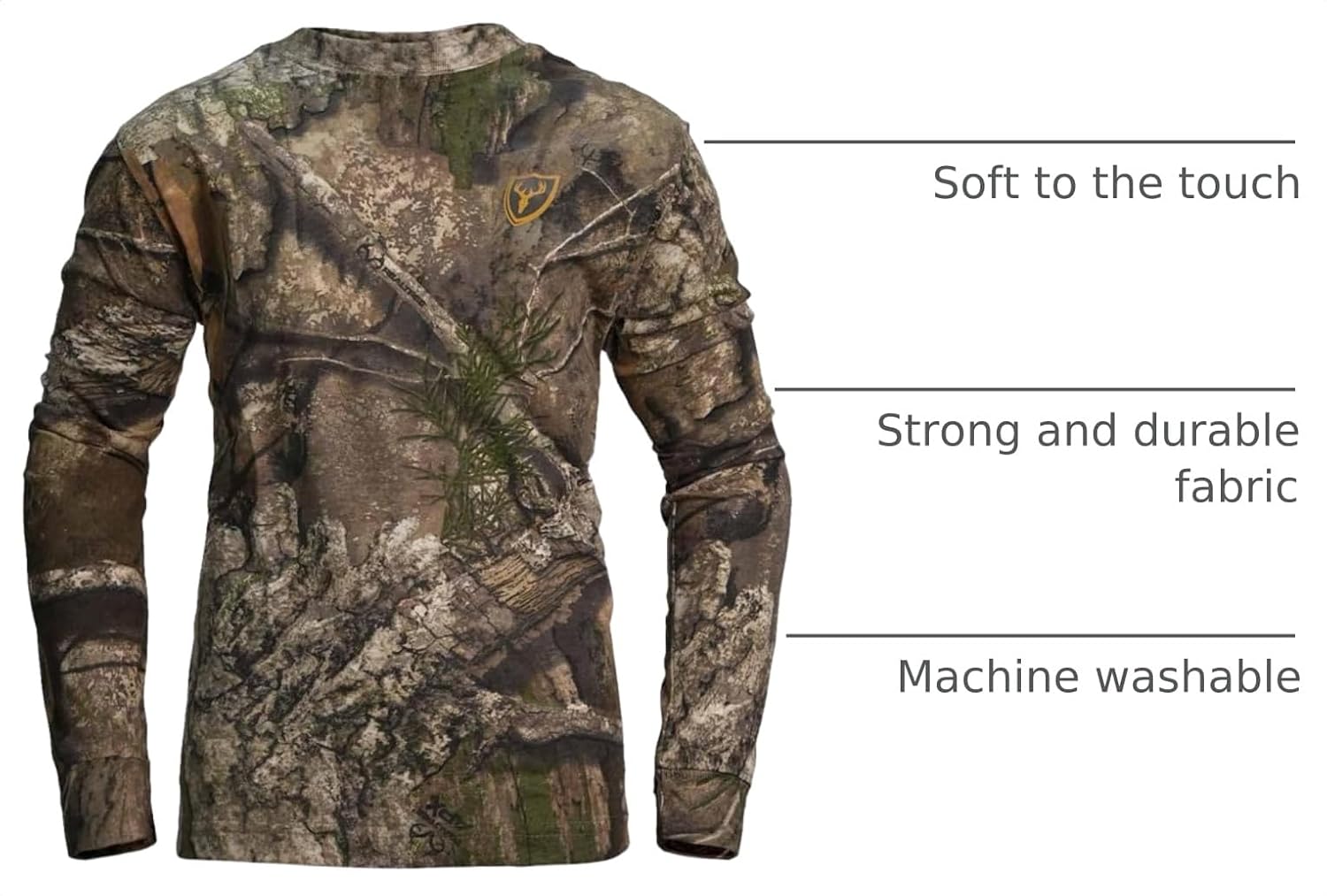 Shield Series Youth Fused Cotton Shirt with Long Sleeves, Youth Camouflage Shirt