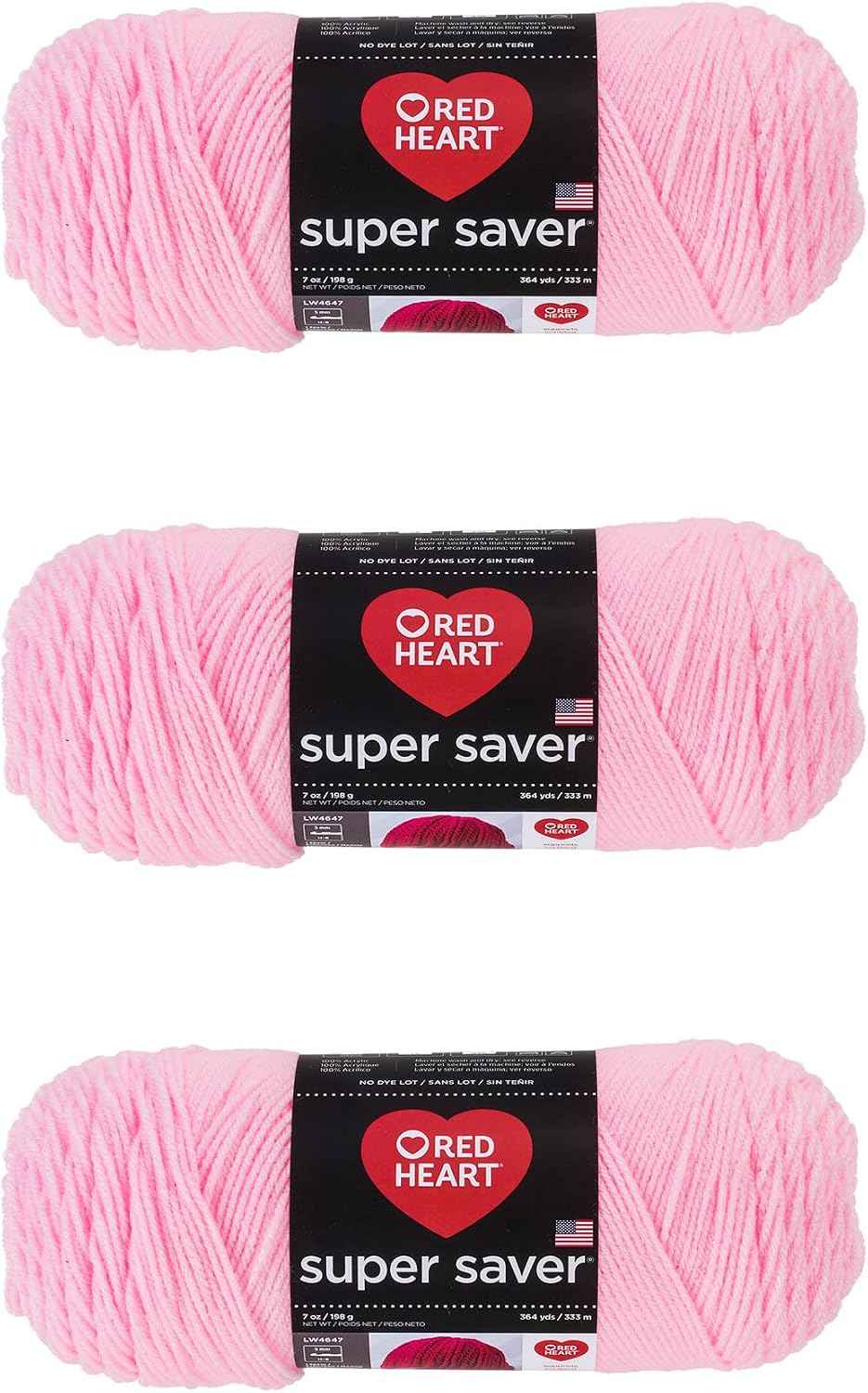 Red Heart Super Saver Yarn for Crocheting & Knitting, Petal Pink, 3-Pack