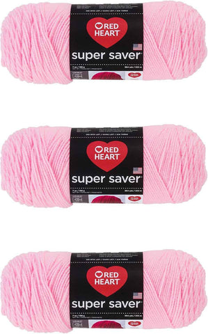 Red Heart Super Saver Yarn for Crocheting & Knitting, Petal Pink, 3-Pack