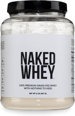 NAKED Whey 2LB 100% Grass Fed Whey Protein Powder - Only 1 Ingredient, Unflavored Whey Protein, NSF Certified, Undenatured, Gluten Free, Soy Free, No GMOs, No Preservatives