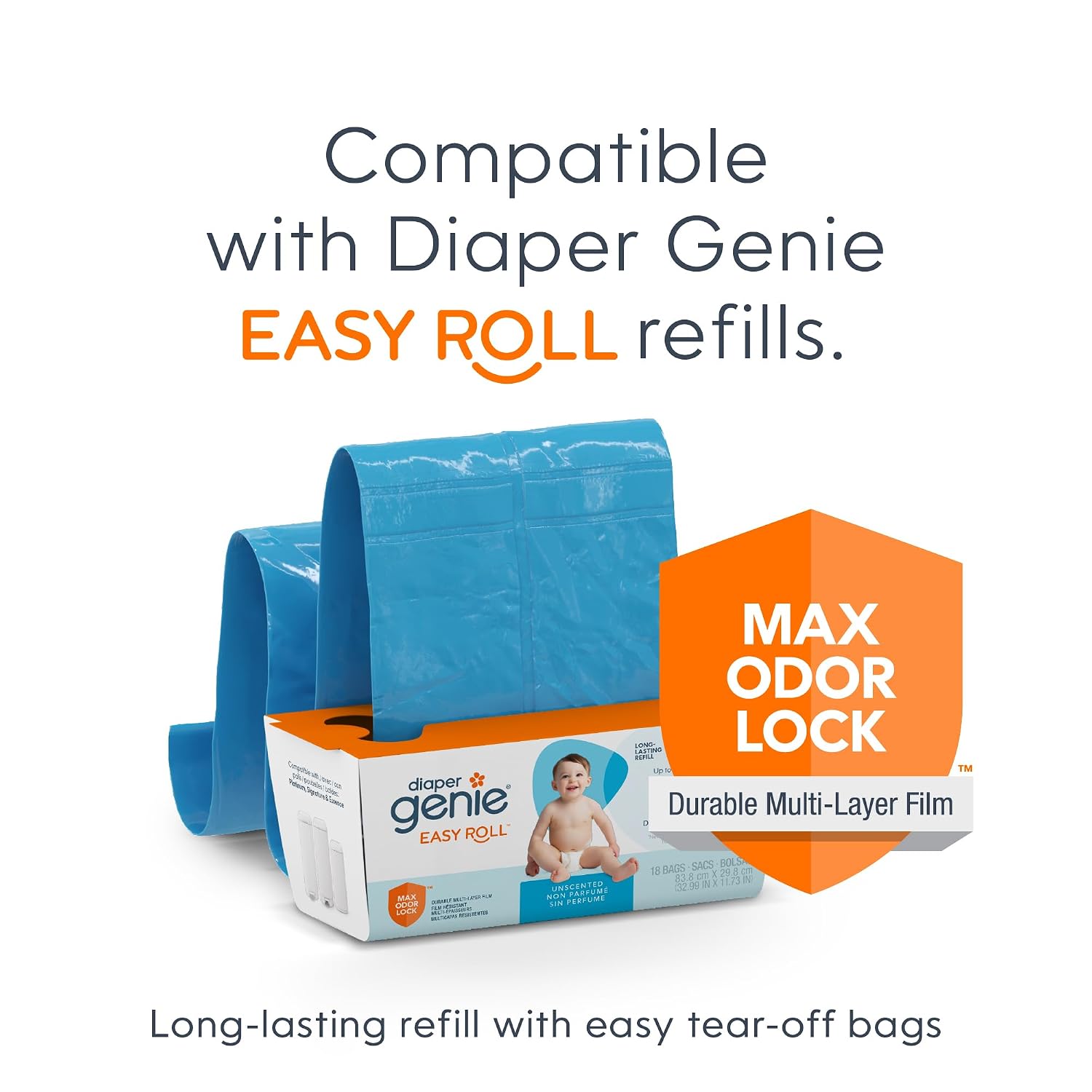 Diaper Genie Signature Pail Gift Set with 2 Easy Roll Refills, 48 bags