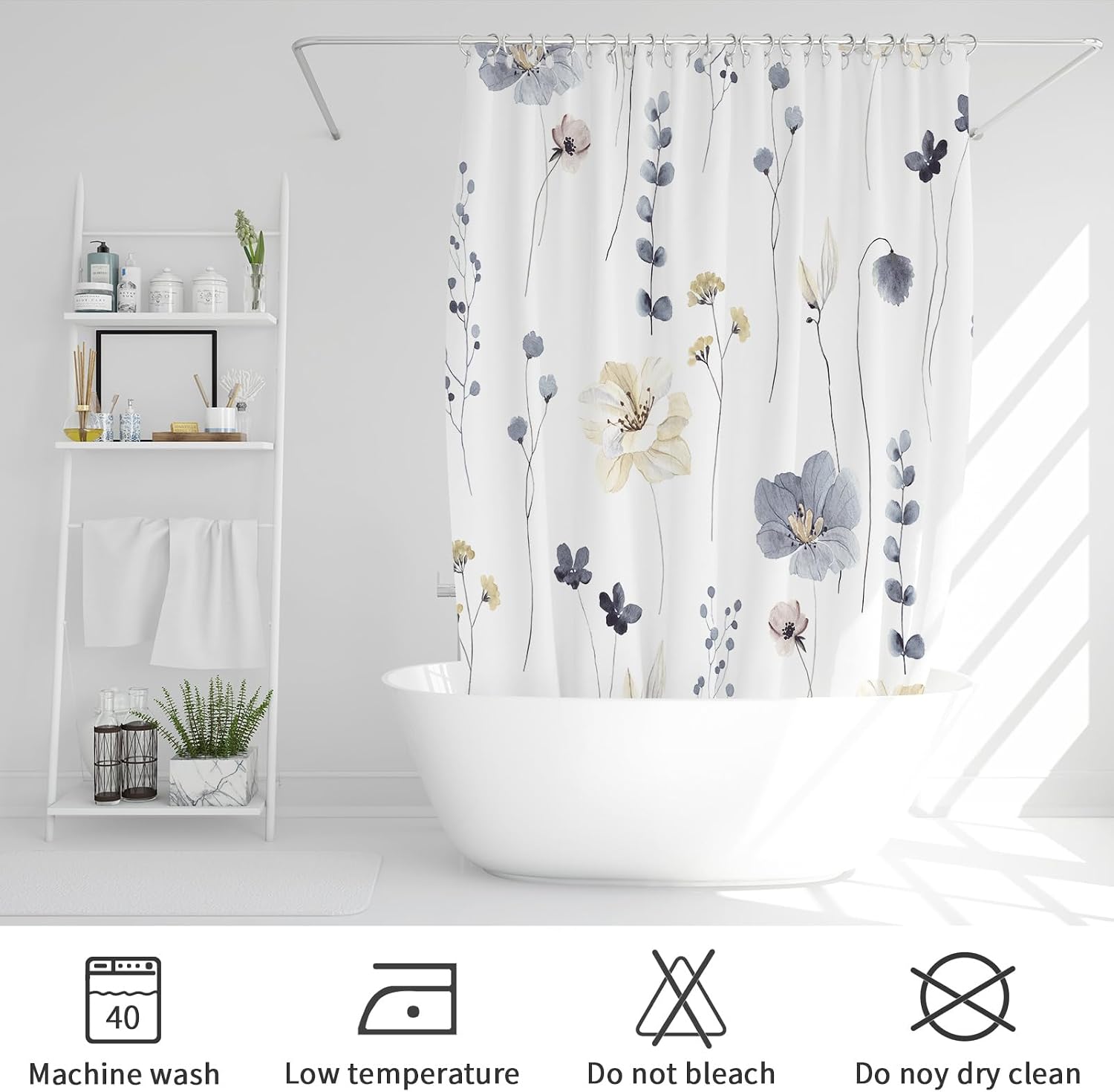 Gibelle Grey Beige Watercolor Floral Fabric Shower Curtain, 72x72