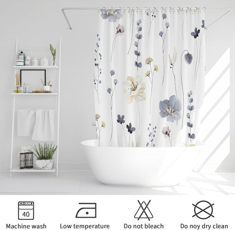 Gibelle Grey Beige Watercolor Floral Fabric Shower Curtain, 72x72