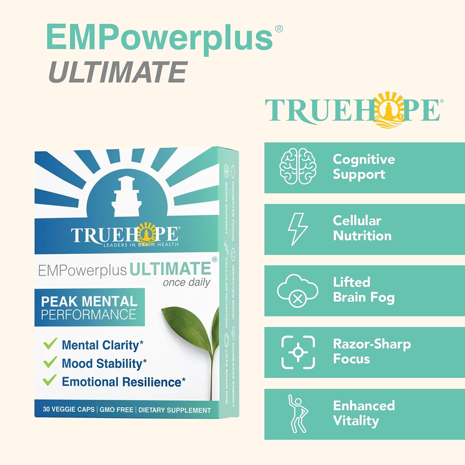 Truehope EMPowerplus Ultimate Daily Brain, Focus & Mood Supplement 30 Count