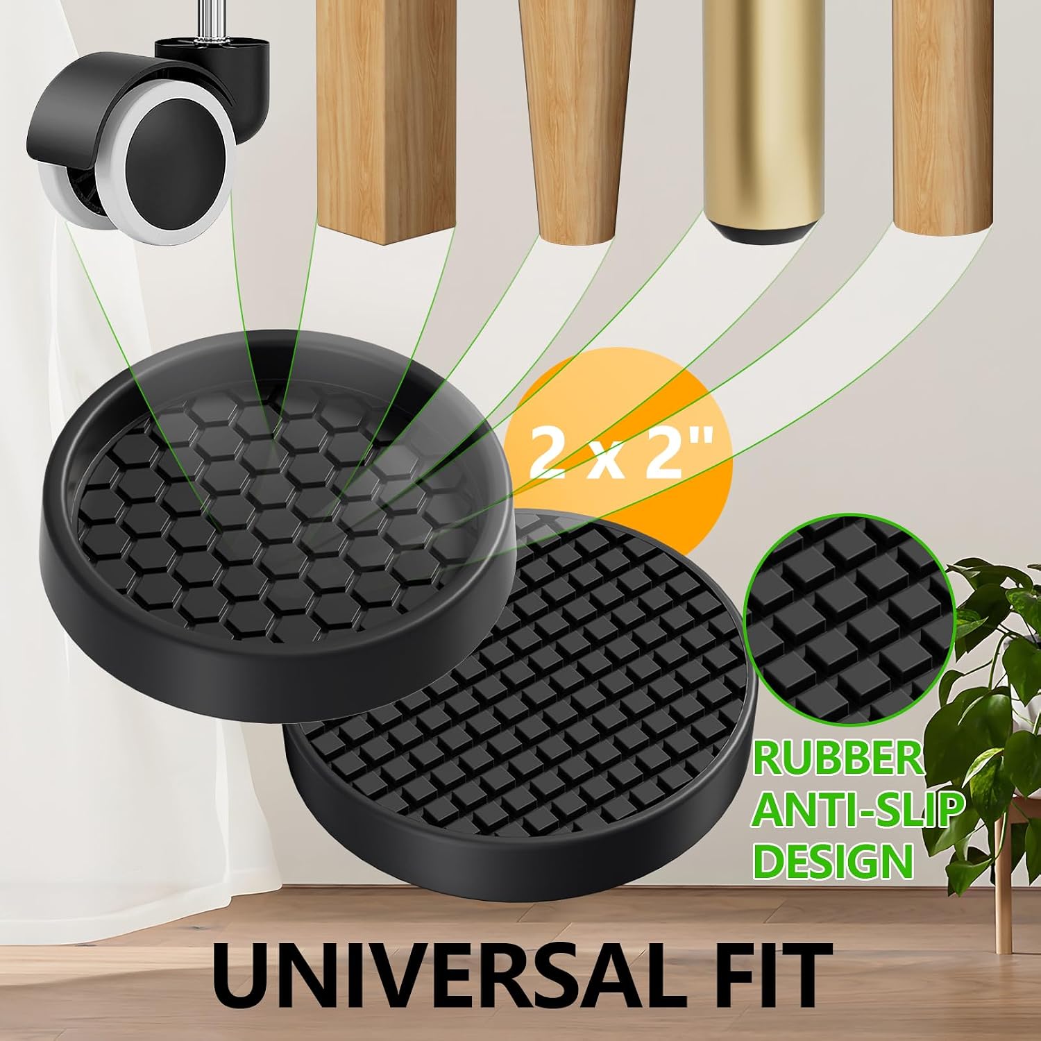 Non Slip Furniture Pads for Hardwood Floors - 16PCS 2" Caster Cups, Round
