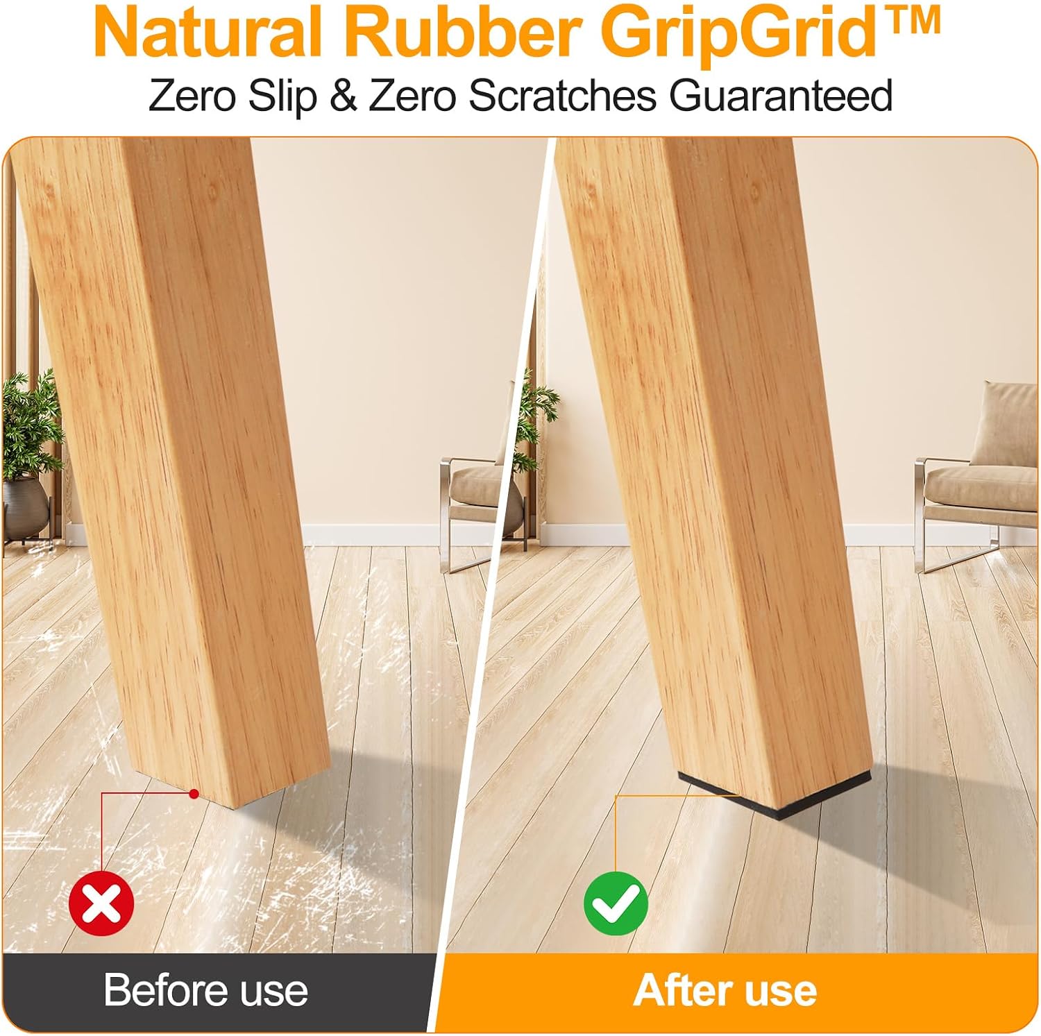 CHUNZEXI Non-Slip Rubber Furniture Pads, 4 Pack 6 x 6 Inch Square