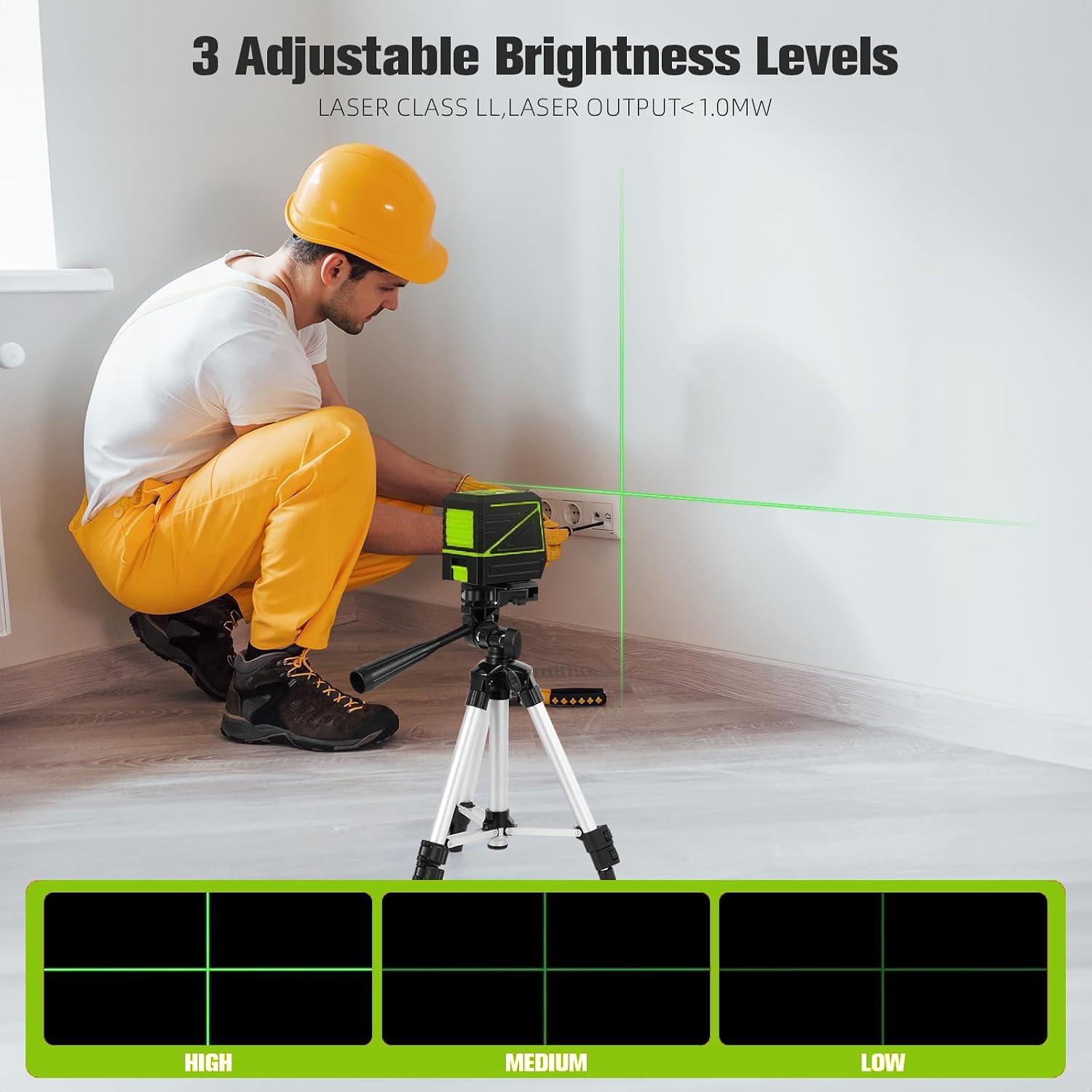 Laser Level with Tripod, 120 feet Green Cross Line Self Rotary Leveling Laser Level, Vertical and Horizontal Line, Rotatable 360 Degree, Manual Self leveling and Pulse Mode,IP54 Waterproof & Battery