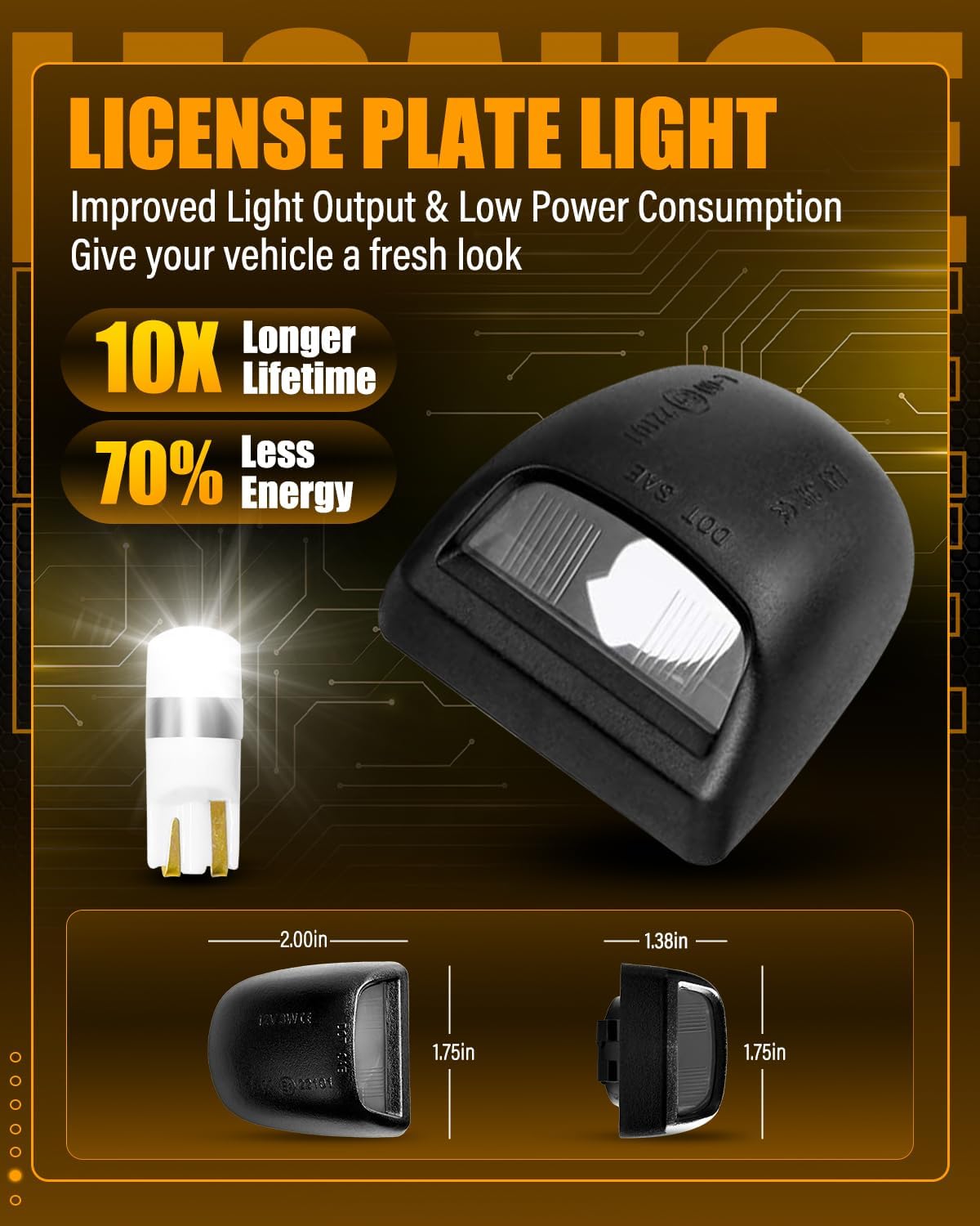 LESAUCE LED License Plate Light Tag Lamp Assembly Replacement for Chevy Silverado 1500 2500 3500 Suburban Tahoe GMC Sierra Yukon XL for Escalade, 6000K White,Housing+T10, Pack of 2