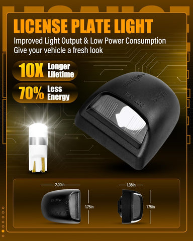 LESAUCE LED License Plate Light Tag Lamp Assembly Replacement for Chevy Silverado 1500 2500 3500 Suburban Tahoe GMC Sierra Yukon XL for Escalade, 6000K White,Housing+T10, Pack of 2