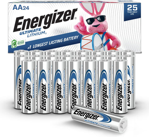 Energizer Ultimate Lithium AA Batteries, 24 Pack, 1.5V Long-Lasting for High-Drain Devices, Cameras & Flashlights