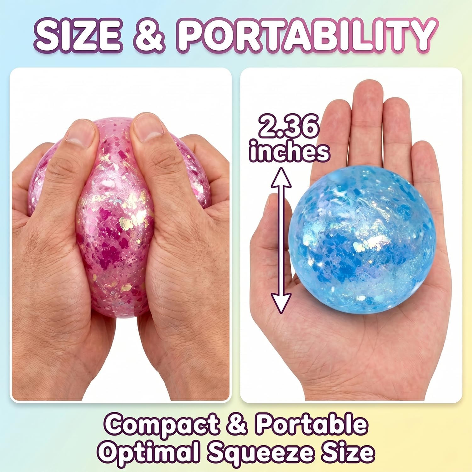 2PCS Coconut Oil Squishy Stress Ball,Handmade Slow Rising Squishy,Non-Sticky Sensory Fidget for Stress Relief Easy to Clean,Improving Focus. (Sequins 2Pcs)