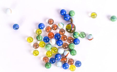 TOYMENDOUS 50 Piece Marbles - Colorful Glass Set with Shooter - Ages 8+