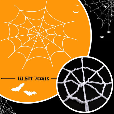 YUNAI Spider Webs Halloween Decorations Outdoor, 10.5ft 7 Coils White Fake Spider Web, Scary Haunted House Outdoor Wall Decor for Halloween Party Hanging Decorations