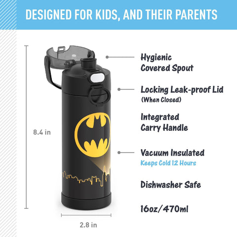 THERMOS FUNTAINER Water Bottle with Spout, 16oz, Batman