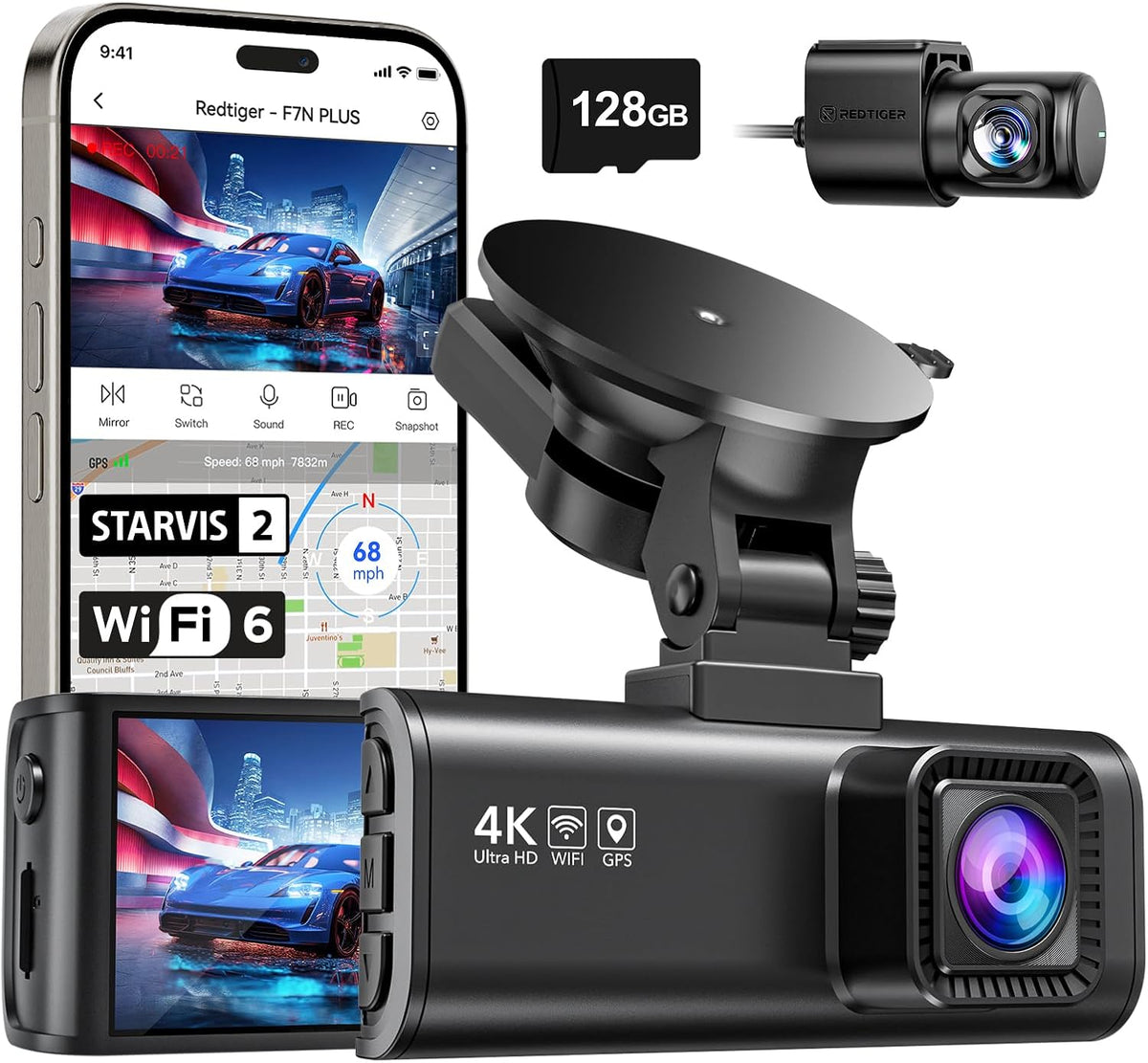 REDTIGER F7NP 4K Dash Cam Front Rear, STARVIS 2 Sensor, Free Card Included