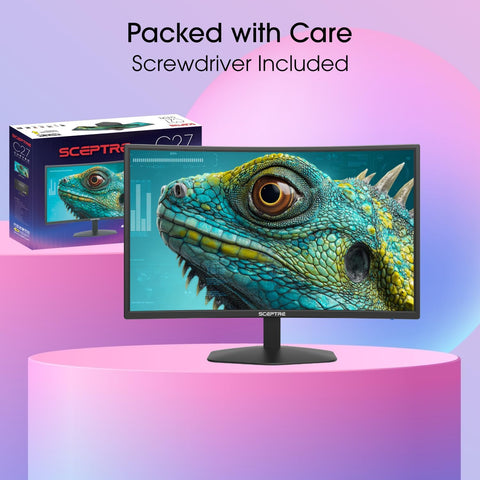 New! Sceptre Curved 27-inch Prime Gaming Monitor DisplayPort x2 180Hz HDMI x2 180Hz 1500R 1ms Build-in Speakers, Machine Black 2027 (C275B-FW180T Series)