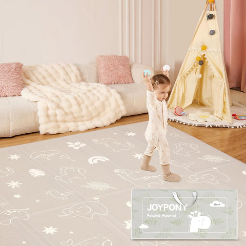 Joypony Baby Play Mat 71x79 Inch,XPE Dual-Sided Design Foldable Play Mats for Babies and Toddlers, Waterproof & Anti-Slip Baby Mat for Floor, Portable Baby Foam Crawling Mat with Travel Bag