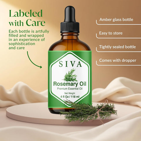 Siva Rosemary Essential Oil, Glass Bottle with Dropper, 4 Fl Oz (118 ml)
