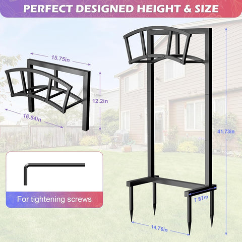 Garden Hose Holder Freestanding, Outdoor Heavy Duty Water Hose Holder Reel with 4 Spikes Holds 150-ft Water Pipe, Detachable Metal Hose Storage Stand Hanger Rack for Outside Yard Lawn Farm, Black