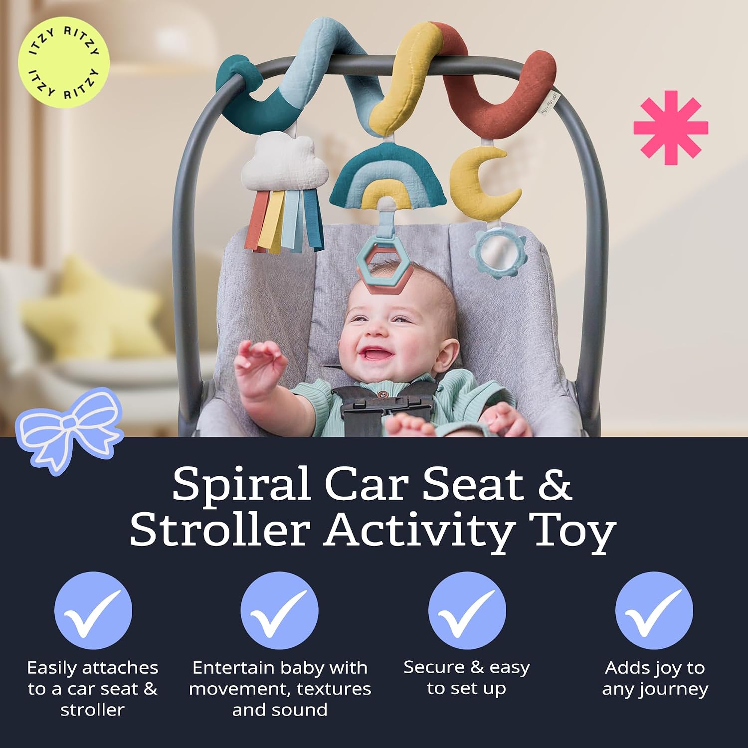 Itzy Ritzy Spiral Car Seat & Stroller Activity Toy, 0 Months & Up (Rainbow)