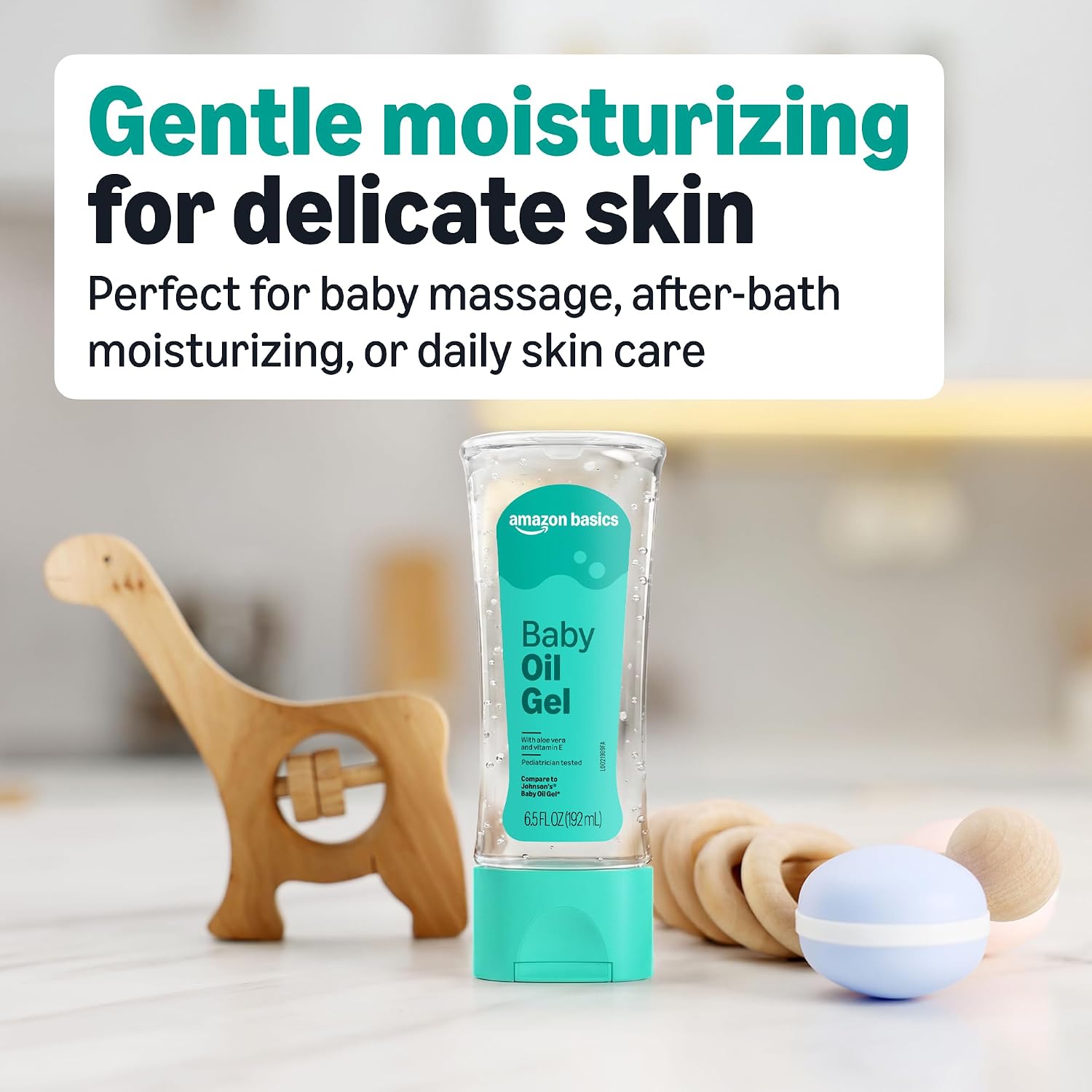 Amazon Basics Baby Oil Gel with Aloe Vera & Vitamin E, 6.5 Fl Oz (Pack of 1), Packaging May Vary