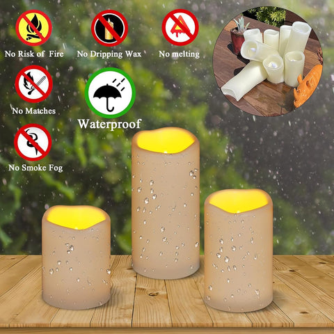 Flameless Candles 4" 5" 6" Outdoor Indoor Pillars Battery Operated Flickering Candles Include 10-Key Remote Timer 400+ Hours by 2 AA Batteries (Ivory Candle - Warm light, 3"D x 4"|5"|6" H - 6 Pack)