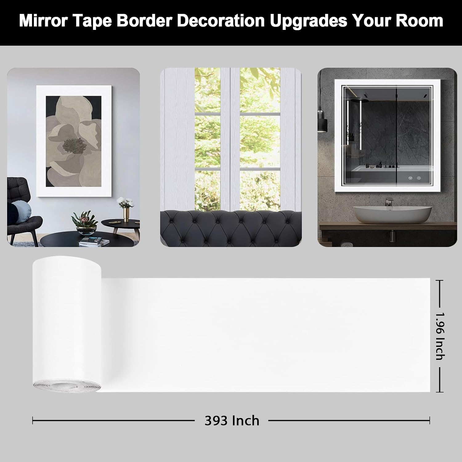 Alened 10M White Mirror Border Peel and Stick, Wood Grain Wallpaper Border