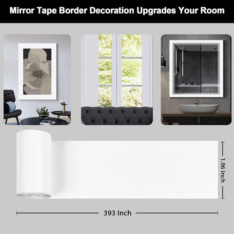 Alened 10M White Mirror Border Peel and Stick, Wood Grain Wallpaper Border