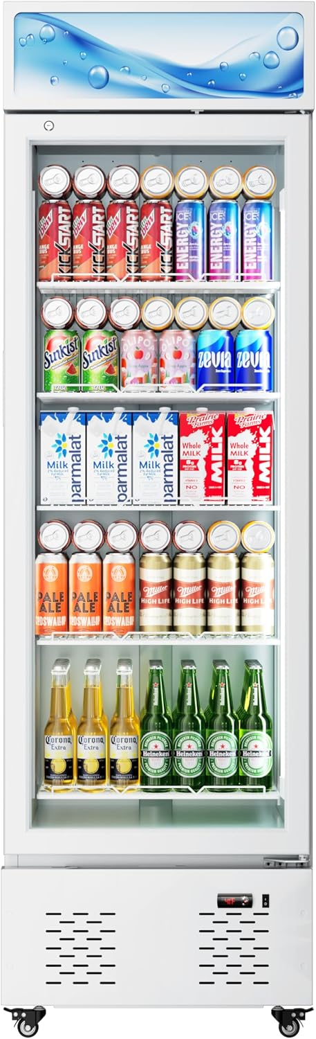 11 Cu.ft White Commercial Display Refrigerator Cooler,Glass Door Beverage Refrigerators with LED Light and 5 Shelves