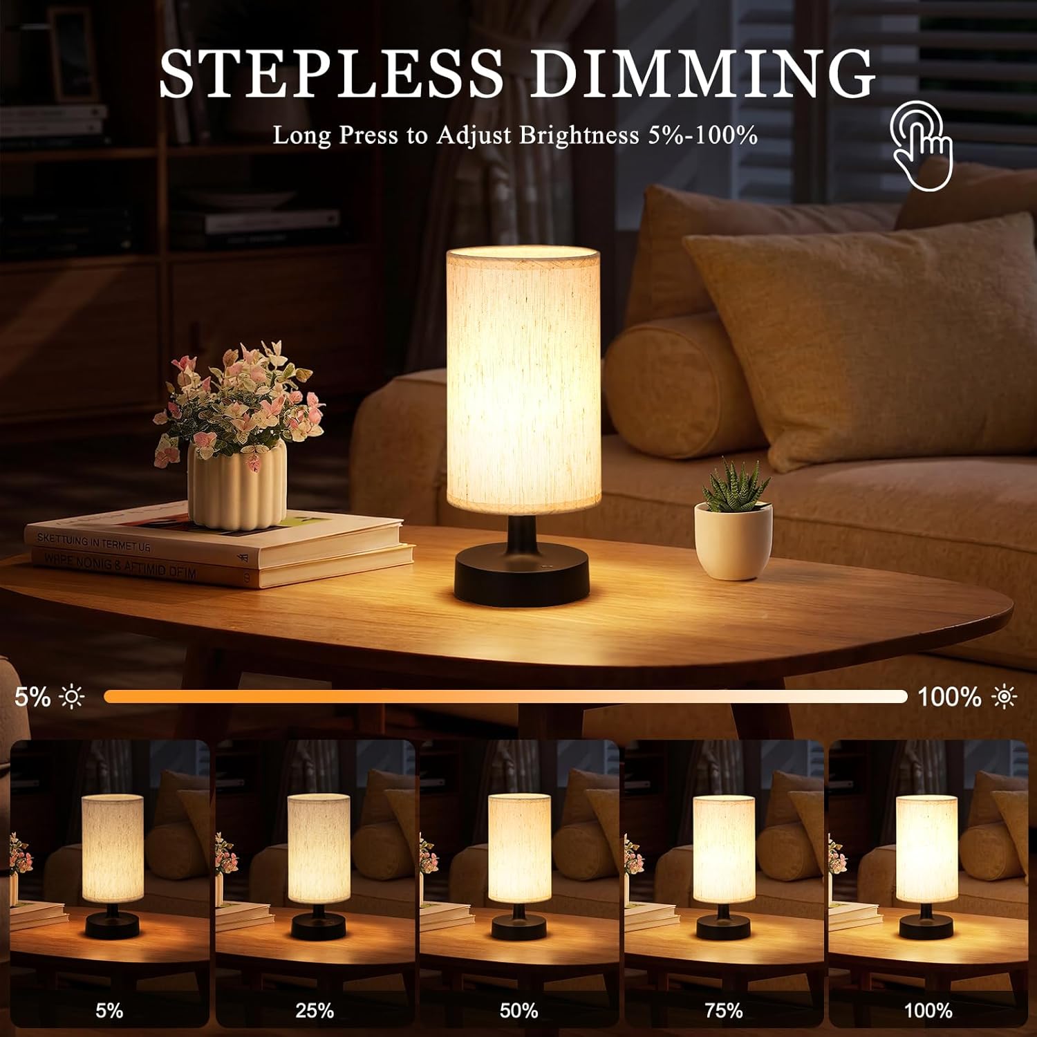 Small Cordless Table Lamp with 4000mAh Rechargeable Battery, Black, 1 Pack