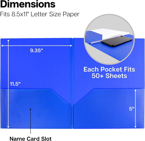 Dunwell Plastic 2-Pocket Folders, 8.5x11, Assorted, 6 Pack, Poly