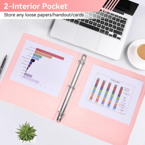 SUIN 1 Inch 3 Ring Binder, Clear 1'' View Presentation Binders with 2 Pockets, Fits 8.5 x 11 Letter Size, Durable Polypropylene, Non-Stick & PVC-Free for School, Office & Home (Brushed Pink)