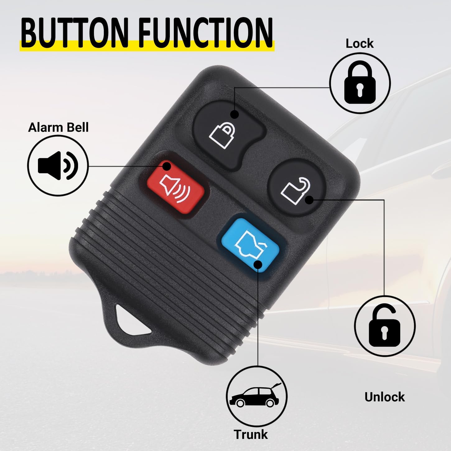Vurkcy Keyless Entry Remote Key Fob Compatible with Ford Escape Explorer Expedition Focus Fusion Mustang Taurus, Lincoln, Mercury, Mazda, Replacement for CWTWB1U345, 4 Button (Pack of 2)