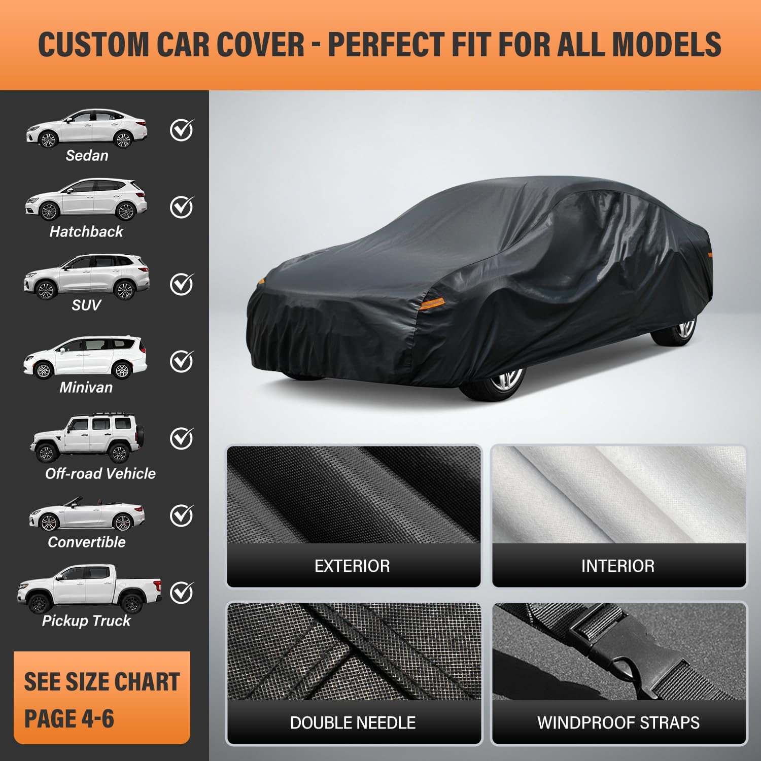 Kayme Large Car Cover Waterproof All Weather - See Size Chart - Size C7