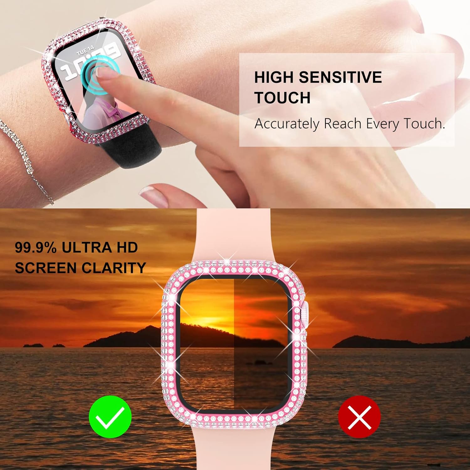 Wingle 6 Pack for Apple Watch Case 41mm Series 9 8 7 with Screen Protector, Over 400 Bling Crystal Diamond Apple Watch Face Cover Bumper with Tempered Glass Screen Protector for Women iWatch 9 8 41 mm