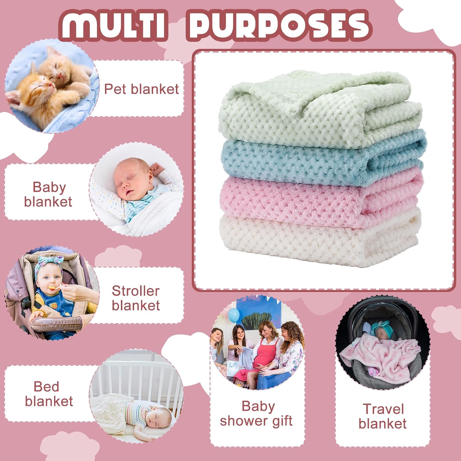 Frienda 4 Pcs Baby Blanket for Girls Boys Infant 32x24,Fresh Color