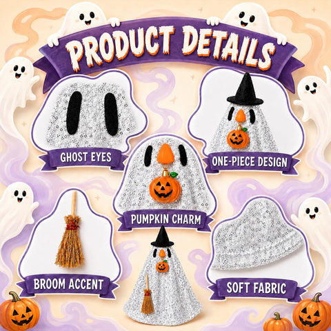 7 Inch Desk Goose Outfits, Mini Desktop Fall Goose Pumpkin Outfit, Ghost Desk Goos Outfits (Silver Halloween Costume)