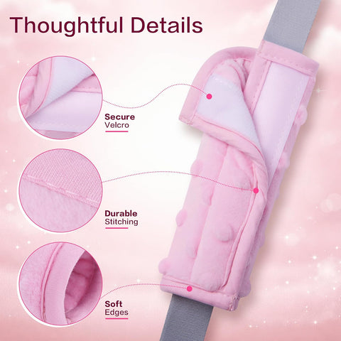Pro Goleem Car Seat Strap Covers for Babies Girl Soft Car Seat Strap Shoulder Pads for All Car Seats, Stroller, Pushcar, Pink