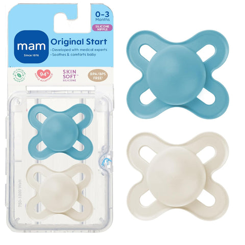 MAM Original Start Baby Pacifiers 0-3 Mths Skin Soft Silicone, 2 Pack