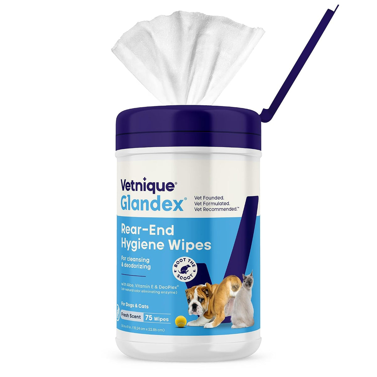 Vetnique Glandex Rear End Wipes for Dogs & Cats, Anal Gland Hygiene
